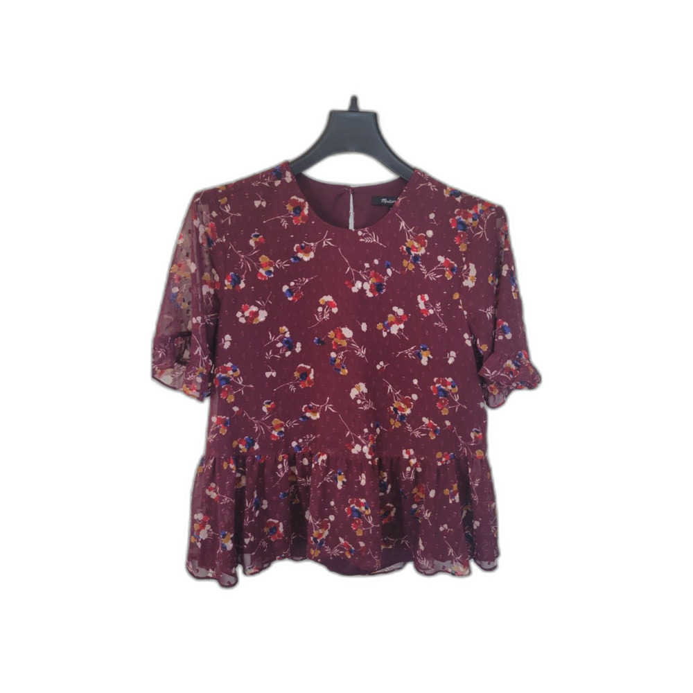 Madewell Ruffle Peplum Swing Top in Clipdot Carnation Toss